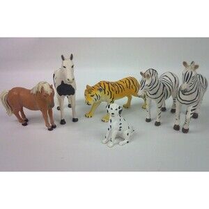 Terra By Battat Wild Animals Lot of 7 Plastic Zebra Tiger Horse Dog